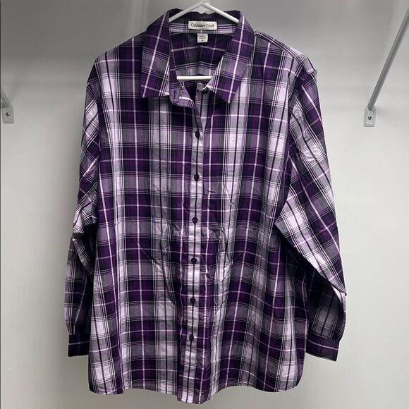 Coldwater Creek Violet Checkered Button-Up Shirt - Picture 1 of 5